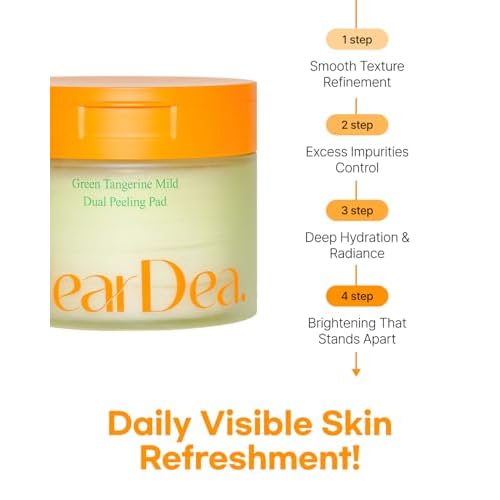 Green Tangerine Dual Peeling Pad ? Korean Exfoliating Toner Pads with 4HA Complex, Jeju Citrus Vinegar, Oil Control, Dual-Sided Texture, Hydrating & Smoothing, 50 Pads