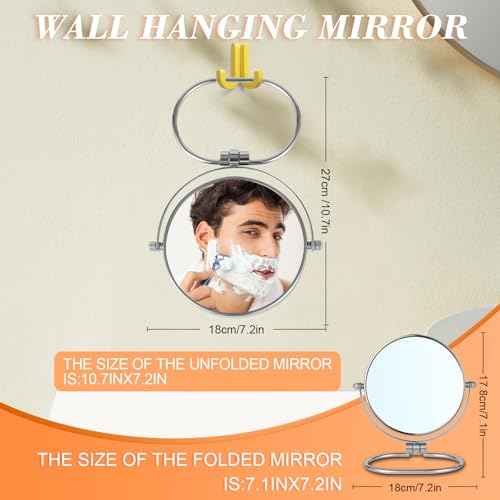 Travel Makeup Mirror, 6" Portable Folding Double-Sided Vanity Mirror, 10X Magnification, Handheld & Wall Hanging, Magnifying Shaving Mirror for Bathroom and Desktop Use, No Light