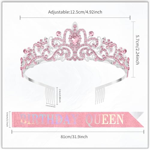 Jukeios Birthday Ensemble: Sash, Tiara, and Pink Crown for Women's Birthday Celebrations