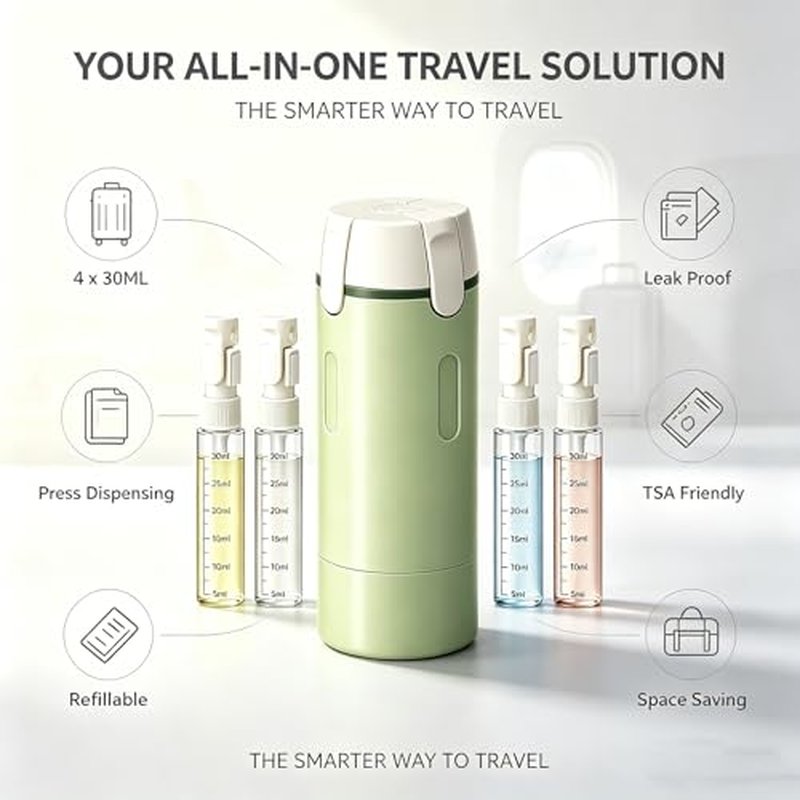 4-in-1 Travel Dispenser Bottle 30ML Leak Proof TSA Compliant