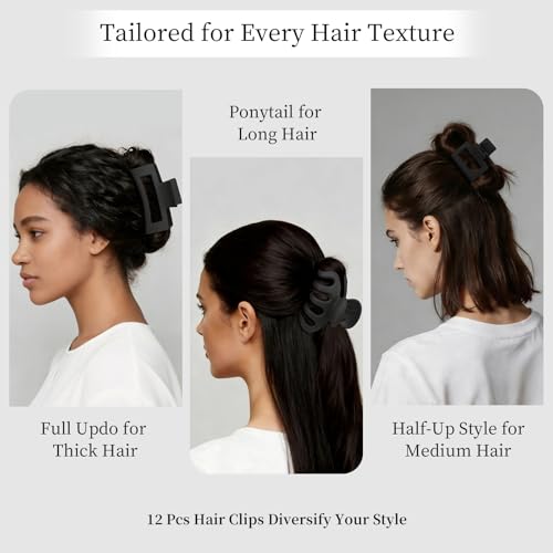 Claw Hair Clips Set for Women - 12 Non-Slip Clips in 3 Sizes