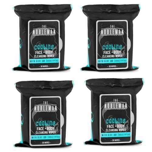 Men's Cooling Face + Body Cleansing Wipes - 4 Pack - 120 Count Post Workout Travel Towlettes