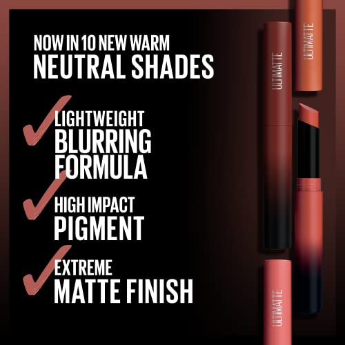 Maybelline Color Sensational Ultimatte Matte Lipstick, Non-Drying, Intense Color Pigment, More Cedar, Deep Rust Brown, 1 Count