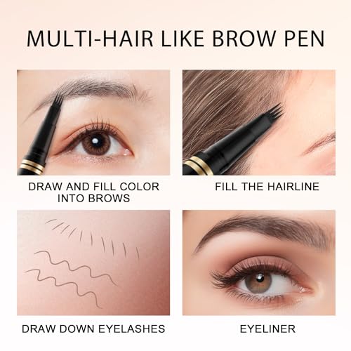 Eyebrow Pen,2-in-1 Waterproof Eyebrow Pencil with 4 Tip Microblading Brow Pen and Ultra-Precise Brow Pencil,with Dual-ended Eyebrow Brush,Eyebrow Makeup for Natural Looking-Dark Blonde