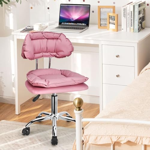JOSTZHXIN Rolling Stool with Backrest, Home Office Rolling Stool Chair, Thickened Seat Cushion, Adjustable Height Swivel Chair for Nail Shop Salon Spa Massage Tattoo,Pink