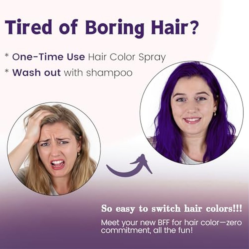 Temporary Purple Hair Spray - Washable Fast-Drying Color for All