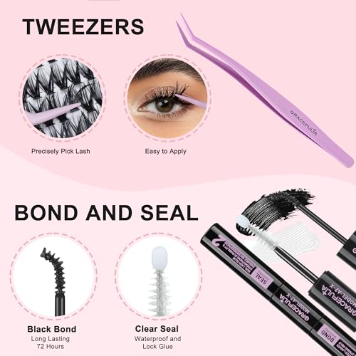 DIY Eyelash Extension Clusters Kit, 280pcs 80D+100D D Curl Lashes