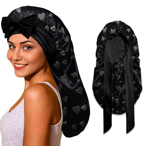 Satin Hair Bonnet Sleep Cap for Long Hair - Adjustable & Reusable