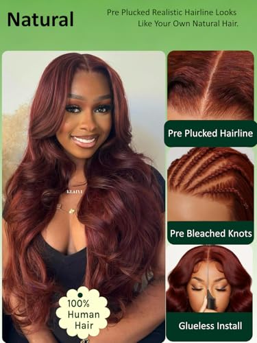 KLAIYI Reddish Brown Loose Wave Glueless Lace Front Wig 20"