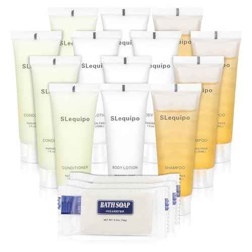 4-IN-1 Hotel Toiletries Bulk Set (200PCS) 4-Piece Set: 50 Hotel Bar Soap 0.5oz, 50 Hotel Shampoo, 50 Conditioner Travel Size, 50 Hotel Body Lotion - Bulk Mini Guest Amenities