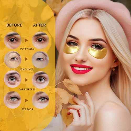 Under Eye Patches For Puffy Eyes 30Pairs, 24K Gold Eye Mask For Dark Circles and Puffiness, Under Eye Mask Patches Skincare, Eye Gel Pads, Eye Patches For Wrinkles, Puffy Eyes Bags Treatment Women Men