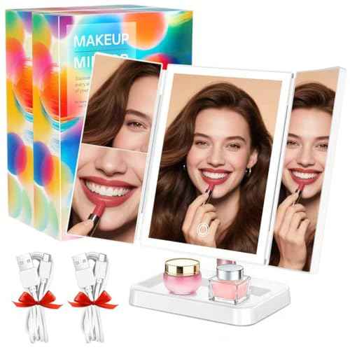 2 Pack for Mom Makeup Mirror Vanity Mirror with Lights, 14.4" L x 9.1" W Rechargeable Lighted Mirror with 1X 2X, 3X, Magnification