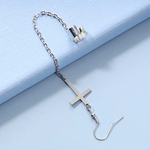 Vintage Silver Cross Chain Dangle Earrings