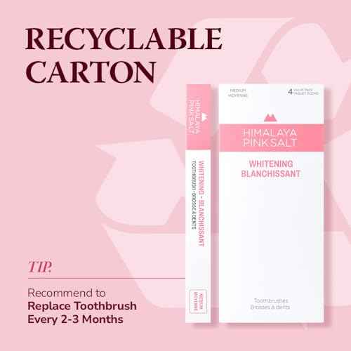 HIMALAYA PINKSALT Natural Toothbrush - Medium Toothbrushes for Adults, Plaque Remover for Teeth, Tapered Bristles Gentle on Teeth and Gum, Deep Clean Toothbrush