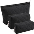 Sadnyy 3 Pcs Valentine Gift Puffy Makeup Bag Quilted Cosmetic Pouch for Women Cute Puffer Makeup Organizer Toiletry Pouch Cosmetic Bag Bridesmaids Gift Preppy Pencil Case with Zipper(Black)
