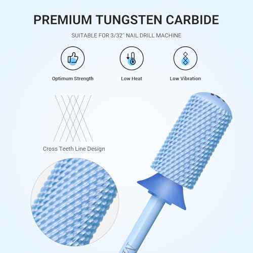 MelodySusie Safety Nail Drill Bits, 3/32'' Smooth Round Top Large Barrel Carbide Bits, Suitable for Manicure Pedicure Cuticle Gel Polishing, Beginners Bits, Light Blue, Series Bit-S, M