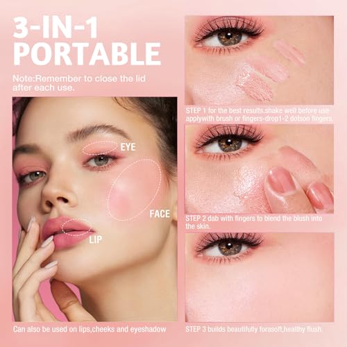 Blush Liquid Makeup Cream Stick, Blendable Cheek Weightless Watercolor Sheer Finish, Soft Peach Face Tint for Mature Skin, Easy Application Beauty Essential (H1 White Sand)
