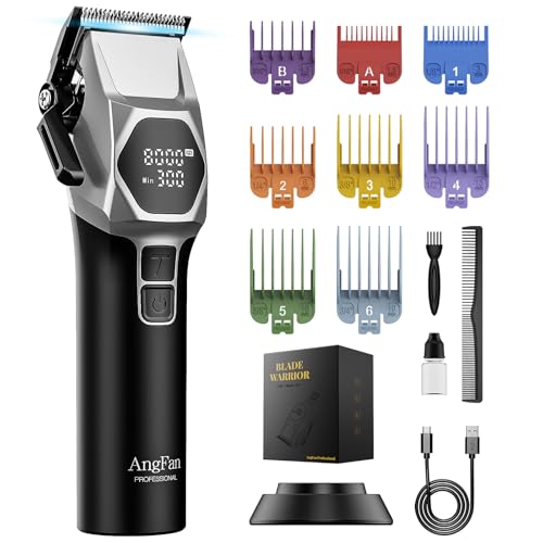 Professional Cordless Hair Clippers for Men - 8000RPM 5-Speed Motor with 440C Black Oxide Blades, Barber Clippers Kit with Charging Dock & 8 Guards,Salon Grade Hair Cutting Set for Barbers