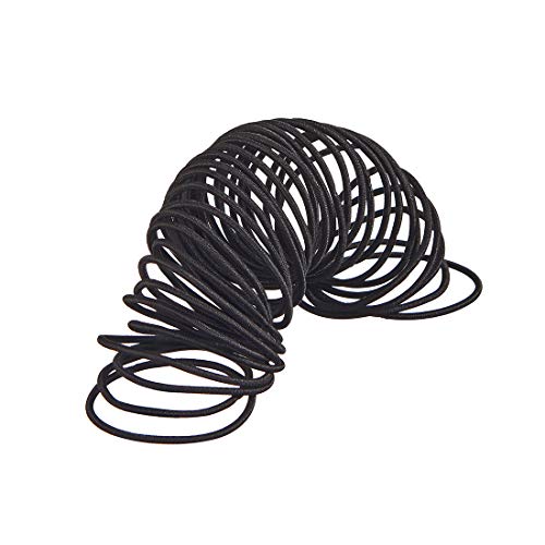 No-Metal Girls Elastic Hair Ties - Black 2mm, 50 Count - Strong & Gentle