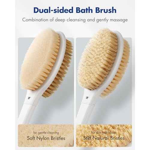 Back Scrubber Body Shower Brush: 20.5¡®¡¯ Extra Long Anti Slip Handle Bath Brush with Stiff and Soft Bristles - Showering Exfoliator Wet or Dry Brushing for Women, Men, Elderly (Blue)