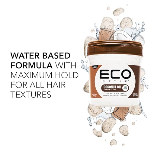 Ecoco Eco Style Gel - Coconut Oil - Adds Luster And Moisturizes Hair - Weightless Styling And Superior Hold - Prevents Breakage And Split Ends - Promotes Scalp Health - For All Hair Types - 16 Oz