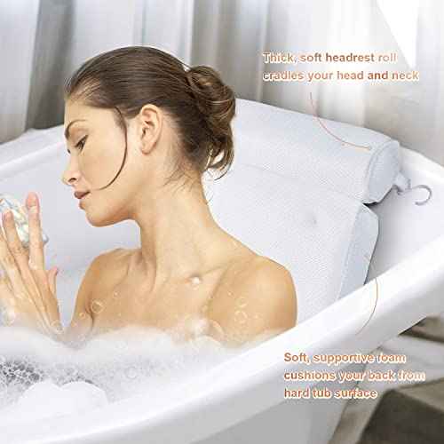 Bath Pillow for Tub, Luxury Bathtub Pillow Back Neck Support Pillow, Relaxing Spa Headrest Cushion for Women Adults Gifts, Must Have Comfort Bathtub Accessories