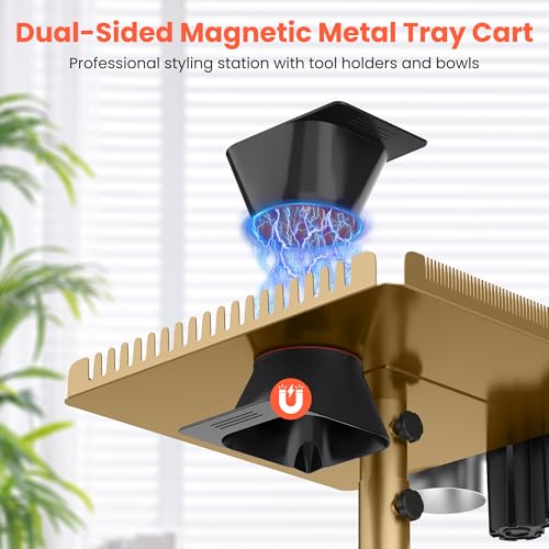 Gold Salon Rolling Cart with Magnetic Dye Bowls