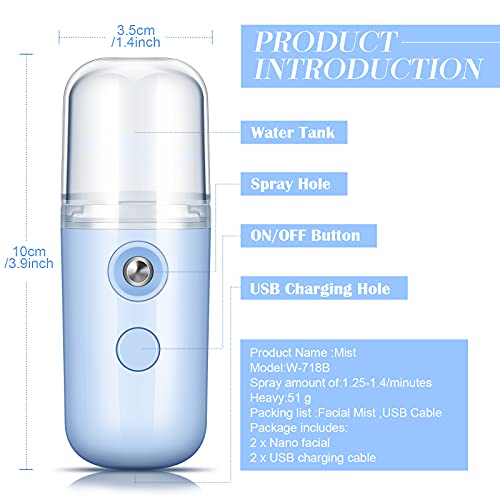 Honoson Nano Facial Mister 2-Pack - USB Rechargeable Face Spray Humidifier