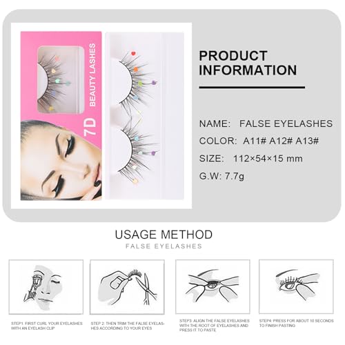 Dramatic Glitter False Eyelashes with Decorative Heart & Flower (3 Pairs)