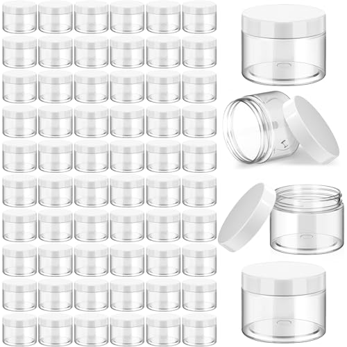 Patelai 60 Pcs Plastic Container Jars with Lids Round Clear Travel Cosmetic Container Jars for Toiletries, Lotion, Cream, Ointments, Makeup, Rhinestone, Samples, Kitchen Storage (White,1 oz)