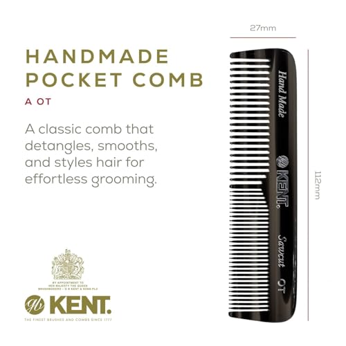 Kent OT Pocket Comb - Handmade Fine and Wide Tooth Hair Comb for Men, Women, and Kids - Travel, Beard, and Mustache Comb - Saw Cut and Hand Polished Made in England