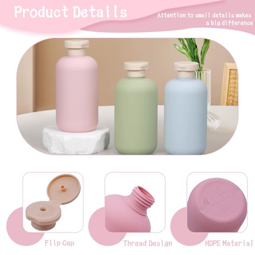6-Pack Leakproof Travel Bottles - 6.8 oz Squeeze Shampoo & Lotion Containers with Locking Flip Caps, Food Grade HDPE/PP, for Toiletries, Gym, Camping (Green, Blue, Pink)