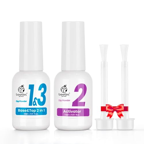 Beetles Dip Powder Liquid Set - 2 In 1 Dip Base & Top Coat and Activator, Dip Nail Liquid Set for Dipping Powders French Nail Design Dip Nail Kit, 0.51 fl.oz/Bot