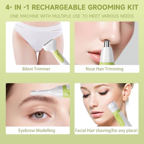 Electric Razor for Women- 4 in 1 Electric Shaver for Women, Wet & Dry Bikini Trimmer and Facial Hair Remover,Eyebrow Razors Nose Hair Trimmer Rechargeable Personal Trimmer Groomer for Body Hair 8868