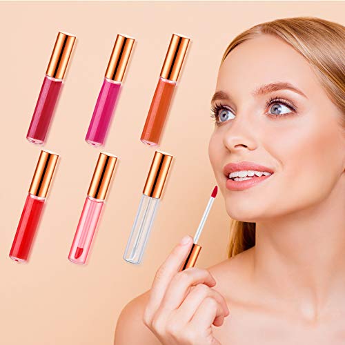 Nuanchu 100 Pcs 10 ml Lip Gloss Tubes Bulk Empty Plastic Lip Gloss Containers Clear Tubes Refillable Balm with Wand and Rubber Inserts Containers Bottles for DIY Makeup Travel (Rose Gold)
