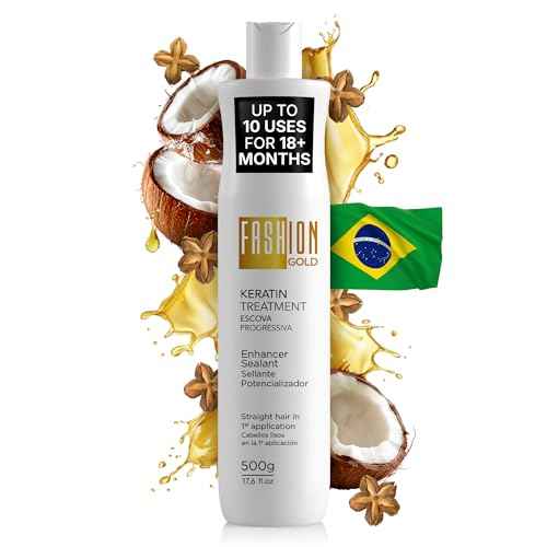 FASHION GOLD Keratin Hair Treatment (10 USES per Bottle), Keratina para Alisar el Pelo, Hair Botox Treatment, At Home Keratin Treatment, Alisados Organicos SIN FORMOL, Verdadera Keratina Brasile?a