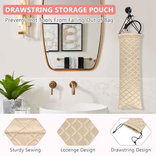 AMIJEAL Heat Resistant Hair Tools Organizer Bag Portable Travel Drawstring Storage Cover Pouch for Hair Straightening Irons, Curling Irons, Flat Irons and Hot Styling Tools(16" x 4.3")