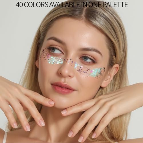Fandamei 40 Colors Face Glitter Gel - No Glue Needed