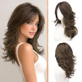 Haloo Brown Layered Wigs with Curtain Bangs & Highlights - 20 Inch Synthetic Hair for Women