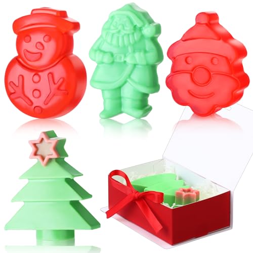 Demissle 4 Pcs Handmade Soaps Bath Gift Set Candy Soaps Holiday Mini Scented Soap Bath Soaps with Plus Christmas Gift Box for Kids Women Valentine¡®s Day Guest Bathroom(Tree)