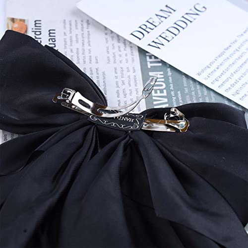 Andelaisi Vintage Silk Bow Hair Clips Black Bowknot Hair Barrettes Long Tail Silk Bow Hair Clip Barrette Large Bow Hair Accessories French Bowknot Clip Headpiece for Women and Girls Headdress (Black)