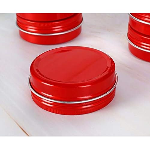 2oz/60ml Red Aluminum Tin Jar With Screw Lid - 15 Pack Metal Round Cans Containers for Lip Balm, DIY Salve, Spice, Candies, Crafts - Cosmetic Sample Steel Containers