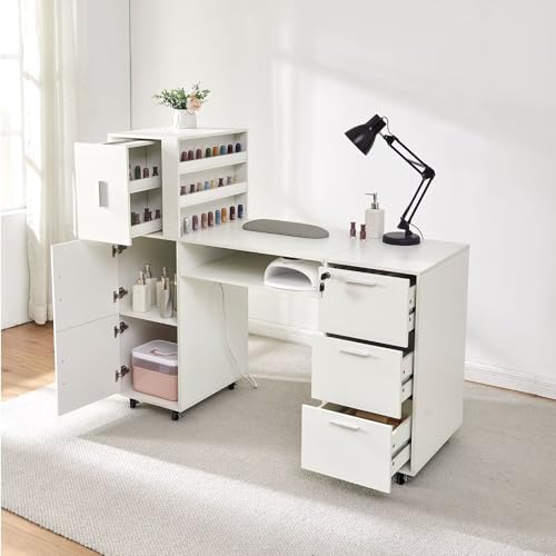 Professional Nail Manicure Table with Storage & Power Outlets