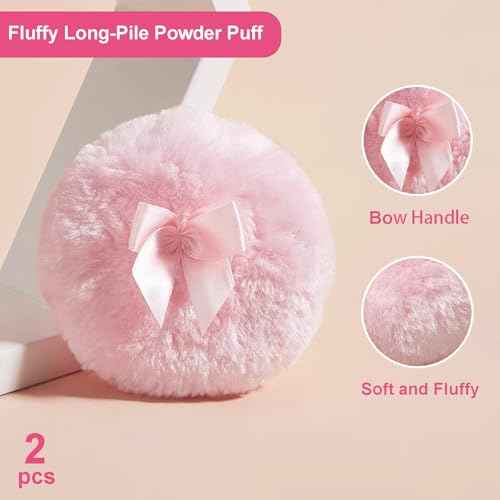 5 Pieces Large Body Powder Puff and Powder Container, Crystal Case for Dust Puff, Powder applicator with Box for Face and Body (Clear, Crown)