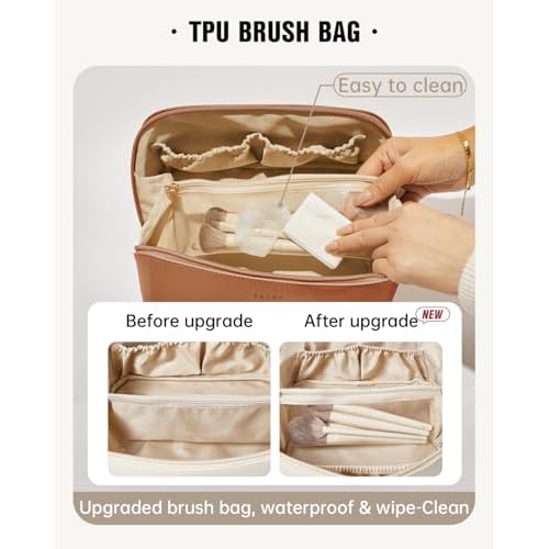 EACHY Travel Makeup Bag, Large Capacity Cosmetic Bag for Women, Waterproof PU Leather, Flat Open Portable Toiletry Bag for Skincare, Brushes & Travel Essentials