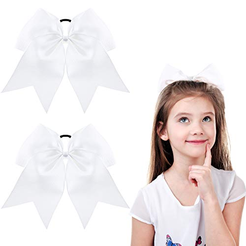 Jumbo Cheerleading Hair Bows 8 Inch White (2-Pack)