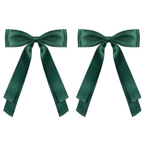 5.5in Hair Clips for Women Dark Green Tassel Ribbon Bow-knot Hairpins with Long Tail,Solid Satin Polyester Alligator Barrettes Claw Clips for Girls Stylish Hair Accessories