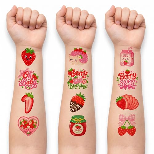 96 PCS Strawberry Temporary Tattoos for Kids | Waterproof