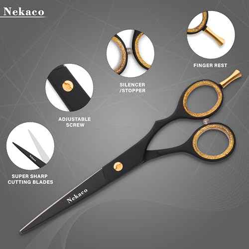 Professional 6.5 inches Hair Cutting Scissors, Premium Quality Stainless Steel Hair Scissors, Hair Shears with Adjustable Screw for Barber Salon & Home (Black, 6.5 inches)