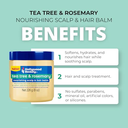 Hollywood Beauty Tea Tree & Rosemary Nourishing Scalp & Hair Balm, 8 oz - Conditions and Softens Hair
